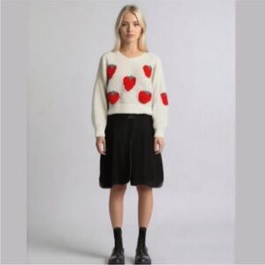 Vintage Y2K Golden days Paris White sweater with strawberry appliqué size small